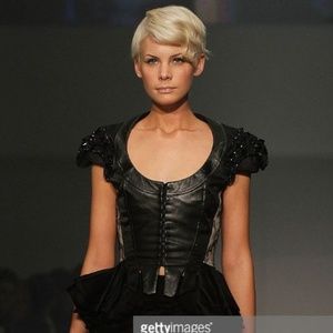 Black Leather and Lace Mesh Top